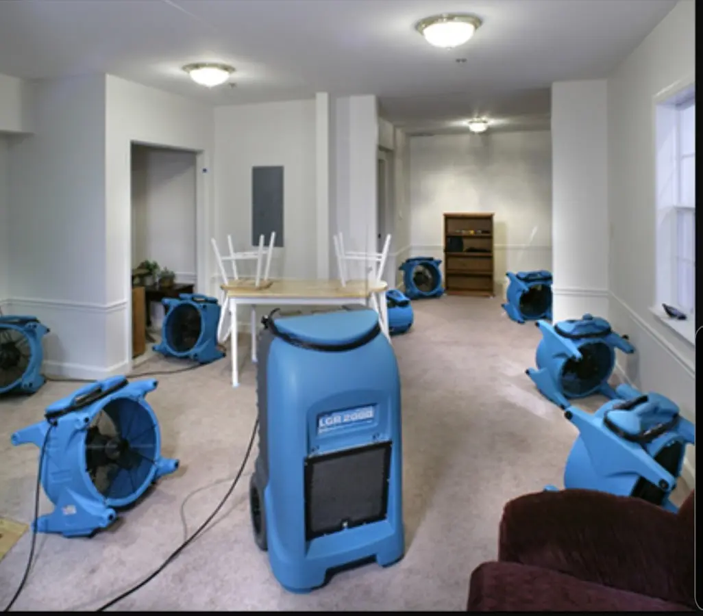 Air movers and dehumidifier setup for Water Damage Restoration in Boulder